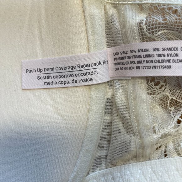 AUDEN PUSH UP BRA FRONT CLASP RACERBACK DEMI COVERAGE WHITE LACE WOMEN'S 34DD - Picture 6 of 7